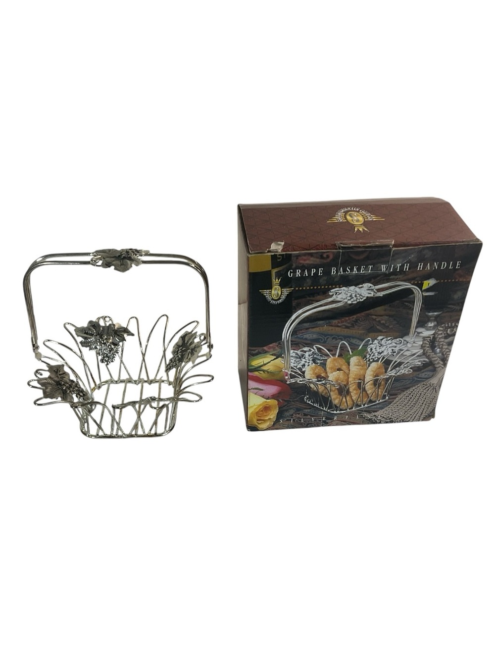 Studio Silversmiths Silver Plated Grape Basket w/ Handle 61701 Grapevine Decor
